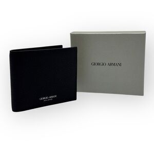 Logo Printed Black Leather Bi-fold Mens Wallet